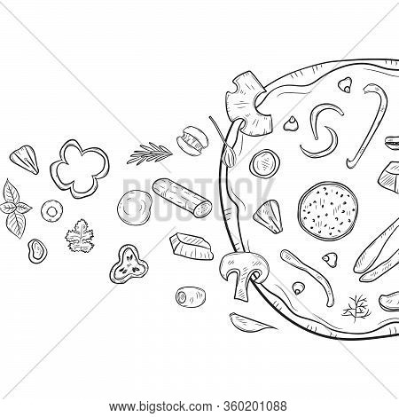 Vector Illustration With Hand Drawn Pizza And Pizza Igridients