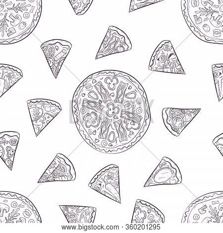 Vector Seamless Pattern With Hand Drawn Pizza And Pizza Igridients