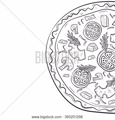 Vector Illustration With Cutr Hand Drawn Pizza.