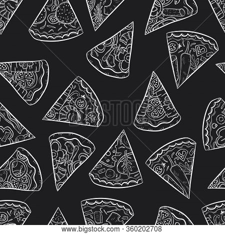 Vector Seamless Pattern With Hand Drawn Pizza And Pizza Igridients
