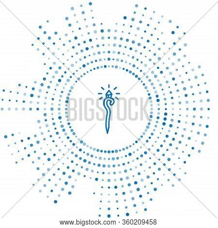 Blue Line Magic Staff Icon Isolated On White Background. Magic Wand, Scepter, Stick, Rod. Abstract C