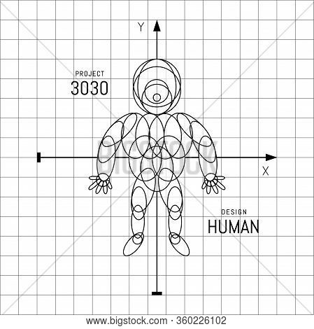 Human Design. Sketchy Robot. Vector Illustration On A Grid Background.