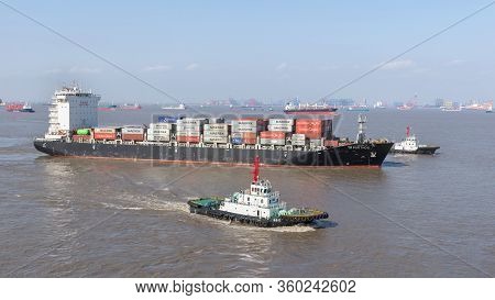 Shanghai, China - December 24: Vessel Moor To The Berth In Port Of Shanghai On December 24, 2018 In 