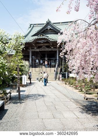 Komatsushima, Japan - April 4, 2018: Main Hall Of Tatsueji, Temple Number 19 Of Shikoku Pilgrimage, 