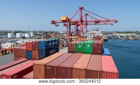 Sydney, Australia - January 08: Container Terminal In Port Of Sydney On January 08, 2019 In Sydney, 