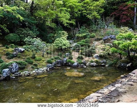 Kochi, Japan - April 6, 2018: Traditional Japanese Garden On The Grounds Of Chikurinji, Temple Numbe