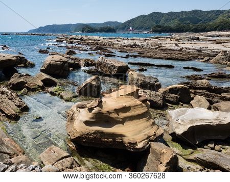 Sandstone Rock Formations At Tatsukushi Coast - A Natural Scenic Landmark Near Tosashimizu, Kochi Pr