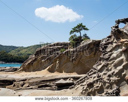 Sandstone Rock Formations At Tatsukushi Coast - A Natural Scenic Landmark Near Tosashimizu, Kochi Pr