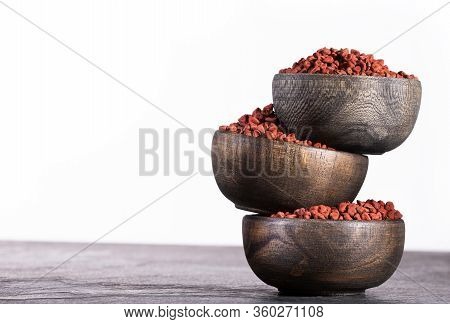 Annatto Organic Seeds In Wooden Bowls - Bixa Orellana