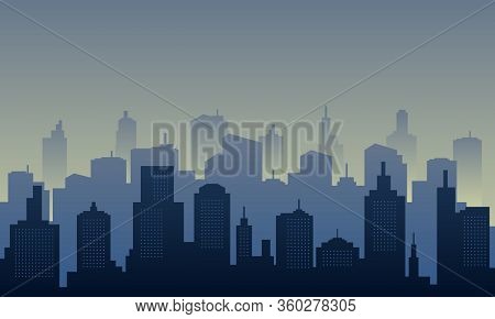 Town City Of Silhouette In The Morning
