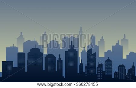 Town City Of Silhouette In The Morning