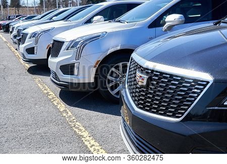 Montreal, Canada - April 4, 2020: Cadillac Xt4 Cars At Dealership. Cadillac Is A Division Of America
