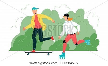Young Boy And Girl Have Activity Sport Time Vector
