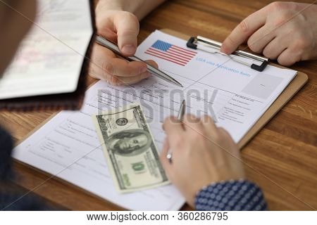 Dollars And Passport Are Visa Application Form Usa. Formation Purpose Trip. Address Delivery Documen