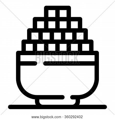 Sugar Cube Bowl Icon. Outline Sugar Cube Bowl Vector Icon For Web Design Isolated On White Backgroun