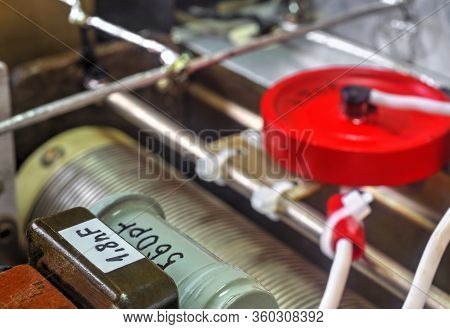 Inside View Of High Frequency Power Amplifier With Capacitors, Coils And Other Components