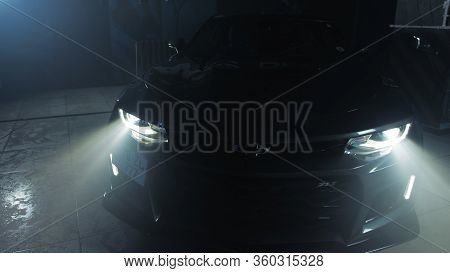 Tomsk, Russia - March 30, 2020: Chevrolet Camaro Zl1 The Exorcist Headlight Close-up Front View