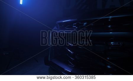 Tomsk, Russia - March 30, 2020: Chevrolet Camaro Zl1 The Exorcist In Dark With Color Lights