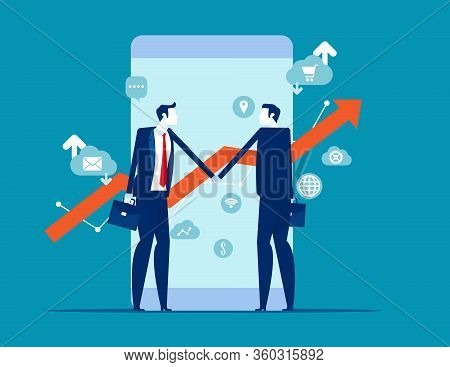Two Financial Broker Made Deal. Stock Market Exchange Concept. Smartphone With Growth Charts.