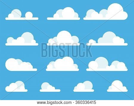 Cartoon Clouds Set On Blue Sky Background