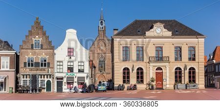 Steenwijk, Netherlands - March 27, 2020: Panorama Of The Central Market Square In Historic City Stee