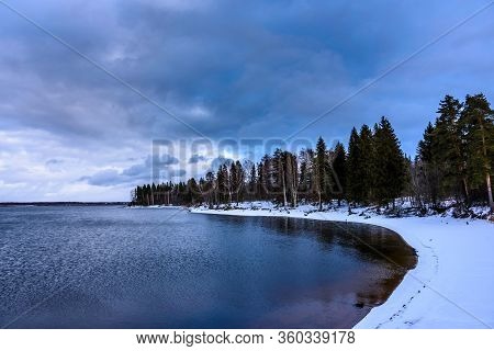 The Lake That Never Freezes. Lake By The Nuclear Power Plant Kalinin In Kalinin Surrounded By Snow C