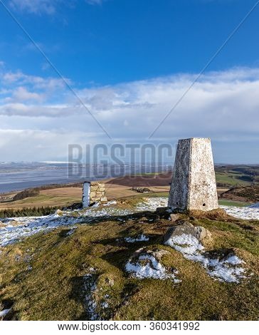 Trig Pillar On Summit Of Scottish Hill (norman's Law), Fife - Overlooking The River Tay Towards The 