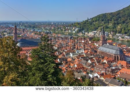 Aeiral View Of Heidelberg Old Town From Castle Hill,germany