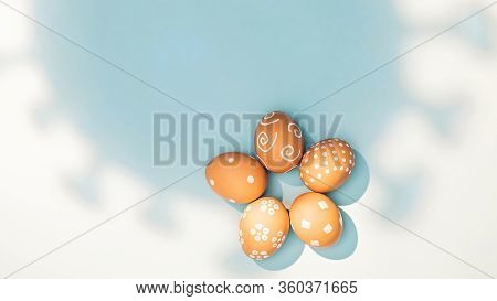 Coronavirus Shadow Falling On Easter Eggs. Pandemic Overshadowing The Great Holiday Concept