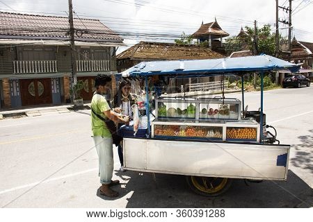 Thai Men People Roasted And Grilled Meatball And Fruits For Sale Thai Women And Travelers Foreigner