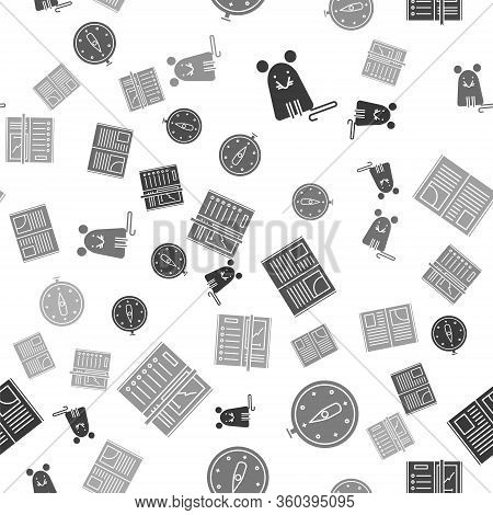 Set Rat, Compass, Open Book And Notebook On Seamless Pattern. Vector