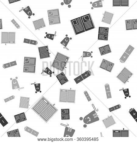 Set Open Book, Rat, Battery And Open Science Book On Seamless Pattern. Vector