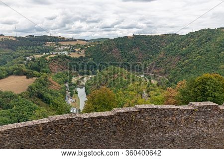 View At Old Walls Ruin Medieval Castle Bourscheid In Luxembourg