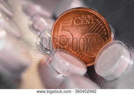 Five Euro Cent Coin On A Pack Of Pills
