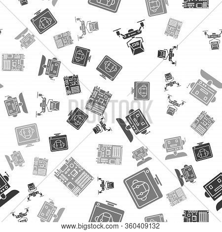 Set Drone Delivery Concept, Bot, Robot And Electronic Computer Components Motherboard Digital Chip O