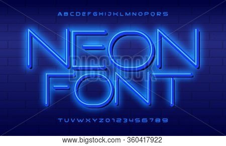 Neon Font City. Neon Blue Font English. City Blue Font. Alphabet Font. Vector Illustration