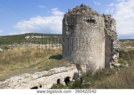 Ruins Of The Tower Number Five Medieval Fortress Calamita In Inkerman, Sevastopol, Crimea, Russia