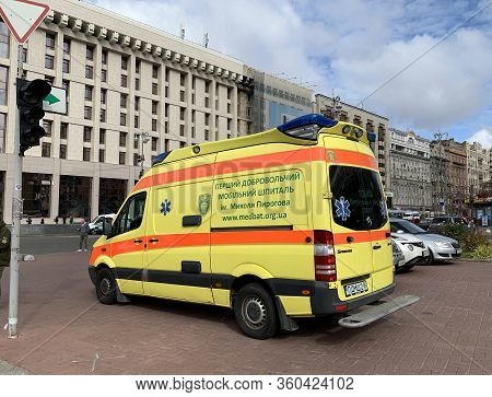 Kiev, Ukraine - October 06, 2019: Reanimobile Stands Next To Maidan Square On Khreshchatyk Street In