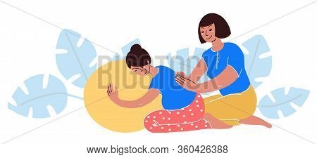 Doula Support Instead Partner Pregnant Woman. Help Physical And Emotional Labour And Birth To Go Smo