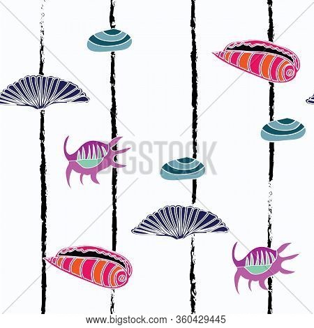 Colorful Shells On String. Seamless Vector Pattern. Repeating.
