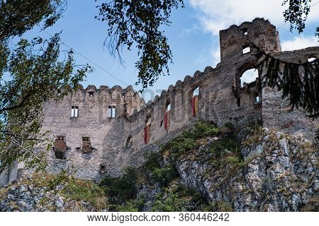Beckov Ancient Castle In Slovakia. Ruins Of Antiquity In Slovakia.historical Beckov Castle Near The