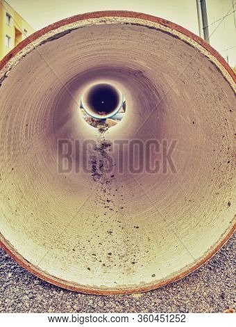Pipes Of Hdpe Large Dimension Prepared For Laying On Construction Site. Water Supply Pipe
