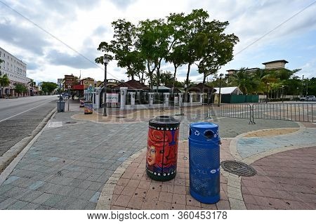 Miami, Florida - April 5, 2020 - Calle Ocho - Eigth Street - Devoid Of People Under Covid-19 Hotel, 