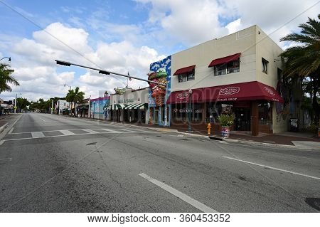 Miami, Florida - April 5, 2020 - Calle Ocho - Eigth Street - Devoid Of People Under Covid-19 Hotel, 