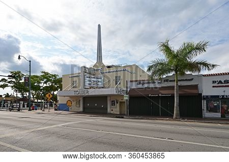Miami, Florida - April 5, 2020 - Calle Ocho - Eigth Street - Devoid Of People Under Covid-19 Hotel, 