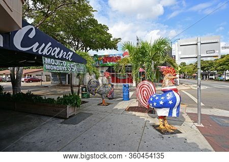 Miami, Florida - April 5, 2020 - Calle Ocho - Eigth Street - Devoid Of People Under Covid-19 Hotel, 