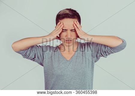 Stress. Closeup Sad Young Woman With Worried Stressed Face Expression And Brain Melting. Obsessive C