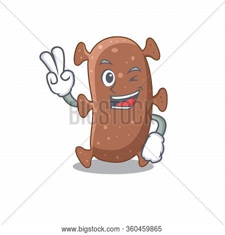 Happy Actinomyces Israelii Cartoon Design Concept With Two Fingers