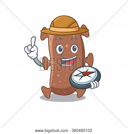 Mascot Design Concept Of Actinomyces Israelii Explorer With A Compass
