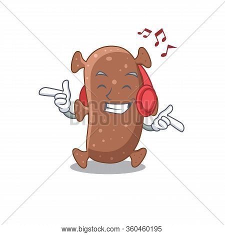Actinomyces Israelii Cartoon Design Concept Listening Music